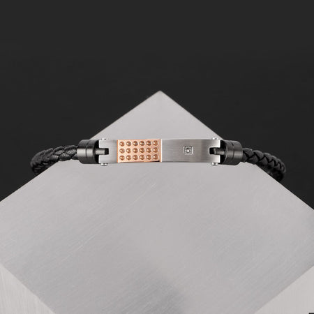 Bracciale MORELLATO uomo Moody pelle nero / tag oro rosa