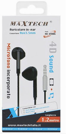Auricolare Con Filo 1.2 Mt In-ear Cuffie Aux 3.5 Mm Microfono 4d Sound Au-8t006