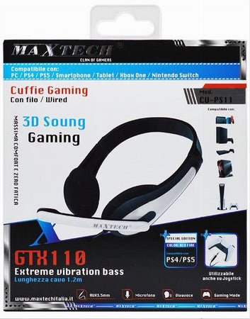 Cuffie Gaming Cu-ps11 Con Filo 1.2mt Microfono Integrato Per Pc / Ps4 / Ps5 Xbox