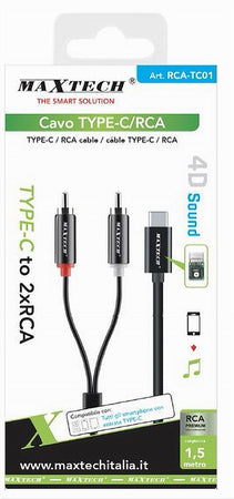 Cavo Type-c A 2xrca Da 150 Cm Sdoppiatore A Y Stereo 4d Sound Dac Chip Rca-tc01