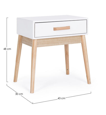 Comodino "Ordinary" per camera, Gambe In Legno Di Pino, Pannelli In Mdf, Cassetti In Legno Di Paulonia