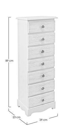 Cassettiera "Blanc" per interno, con 7 Cassetti, 33.5 x 27.5 x 94 cm