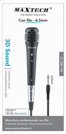 Microfono Con Cavo Jack 6.5mm 2mt Amplificatore Per Karaoke Eventi Fm-570 Mic-12