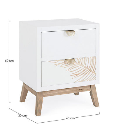 Comodino "Folium" per camera, Struttura In Abete E Mdf, Piano E Schienale In Mdf