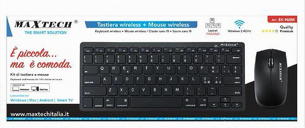 Kit Tastiera + Mouse Wireless 2.4ghz Layout Ita Pc Windows Smart Tv Mac Ek-965m