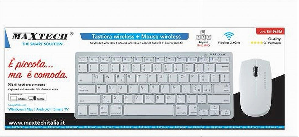 Kit Tastiera + Mouse Wireless 2.4ghz Layout Ita Pc Windows Smart Tv Mac Ek-965m