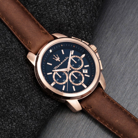 Orologio MASERATI Uomo Successo Crono Pelle Marrone / Blu