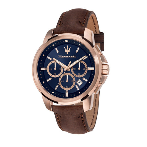 Orologio MASERATI Uomo Successo Crono Pelle Marrone / Blu