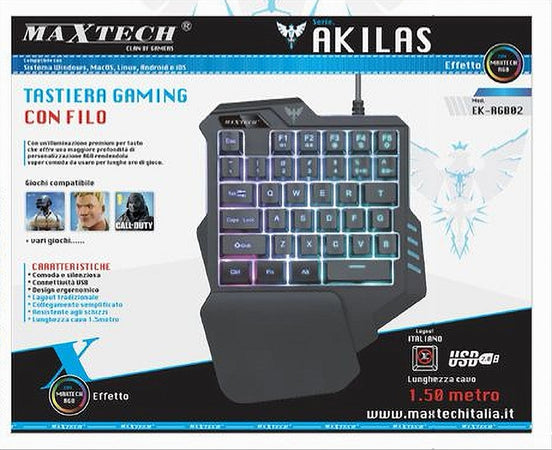 Tastiera Gaming Con Filo Usb2.0 1.5 Mt Ek-rgb02 Retroilluminata Layout Italiano
