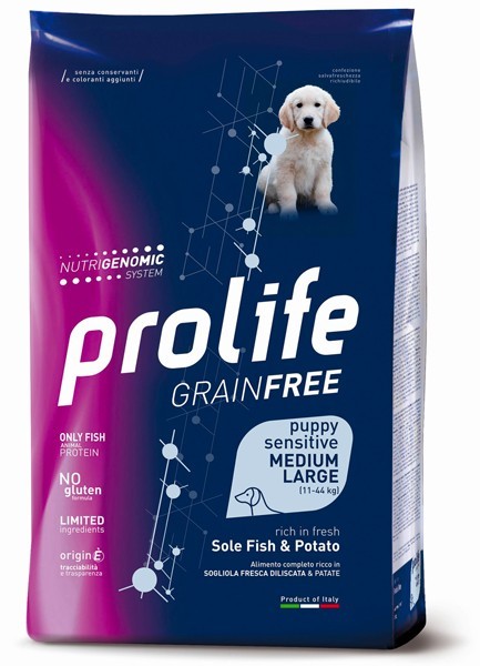 Prolife Grain Free mangime secco Cani Puppy Medium&Large sogliola e patate