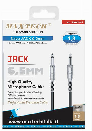 Cavo Collegamento 2 Jack 6.5 Mm Mono 1.8 Mt Cavo Microfono Audio Stereo Jjack-01
