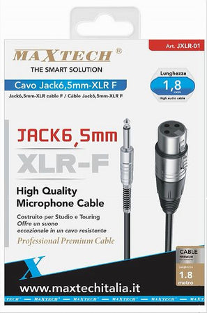 Cavo Jack 6.5 Mm Mono A Xlr Femmina Audio Prolunga Per Microfono 1.8 Mt Jxlr-01
