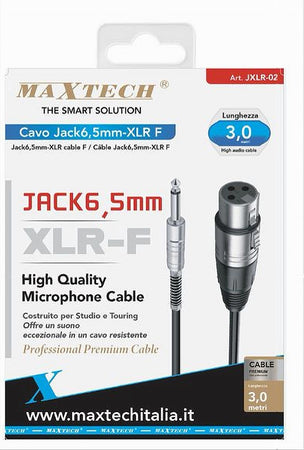Cavo Da Jack 6.5 Mm Mono A Xlr Femmina Audio Prolunga Per Microfono 3 Mt Jxlr-02