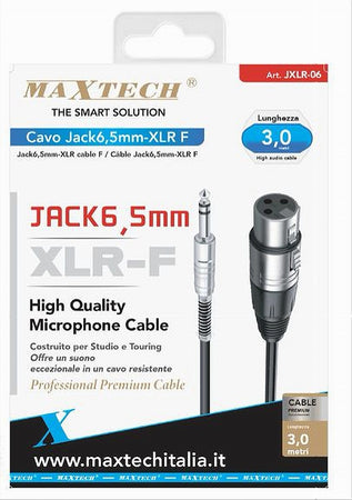 Cavo Da Jack 6.5mm A Xlr Femmina Audio Prolunga Per Microfono Da 3 Metri Jxlr-06