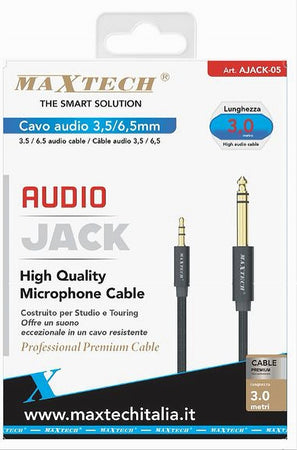 Cavo Aux Jack Da 3,5 Mm A 6,5 mm Audio Stereo Alta Qualità Da 3 Metri Ajack-05