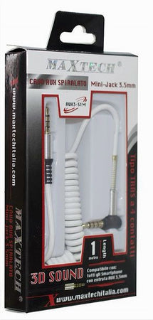 Cavo Prolunga Aux A Spirale Mini Jack Da 3,5 Mm Audio Angolo Retto 1 Mt Aux3-s1m