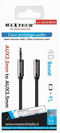 Cavo Prolunga Audio Aux Cuffia M/f 3.5mm Da 3metri 4d Sound Smartphone Aux2-mf03