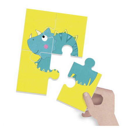 Headu- Dinosaurs Puzzle 8+1 - Grandi tessere double-face ( Anni 2+)