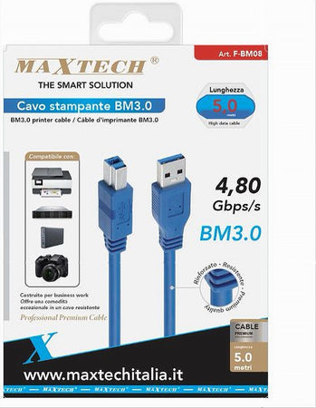Cavo Stampante Usb Bm3.0 5mt Rinforzato Resistente 4,80 Gbps/s Fotocamera F-bm08