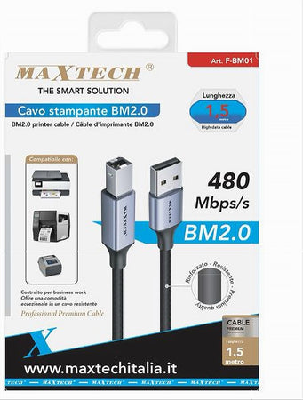 Cavo Usb Bm2.0 Maschio 480mbps 1.5mt Compatibile Stampante Etichettatrice F-bm01