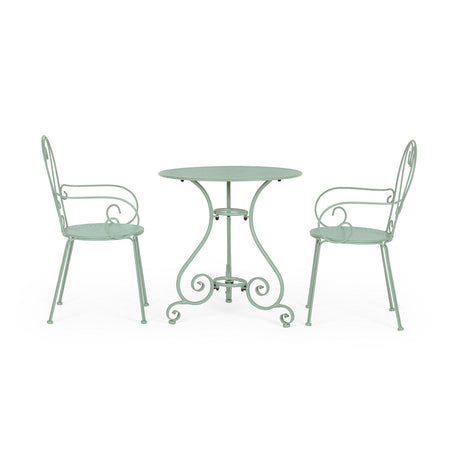Set "Etienne" Tavolino tondo con poltrone colorate in acciaio verniciato a polvere per giardino e bar finitura opaca