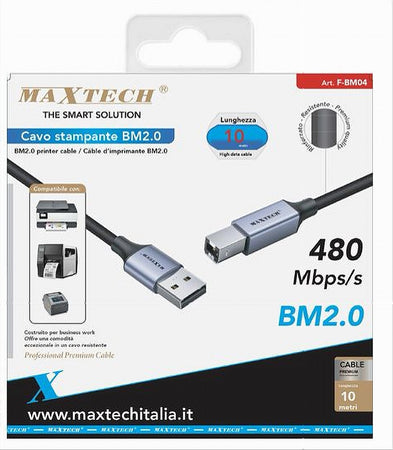 Cavo Usb Bm2.0 Maschio 480mbps 10 Mt Compatibile Stampante Etichettatrice F-bm04