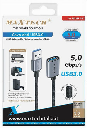 Cavo Dati Prolunga Usb3.0 Maschio A Femmina Da 5 Gbps/s 5mt Stampante Pc U3mf-04