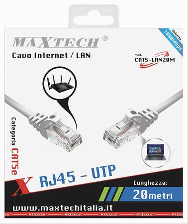 Cavo Ethernet Rete Lan Internet Rj45 Cat5 20 Metri Modem Filo Prolunga Cat5-20m