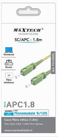 Cavo Fibra Ottica Monomodale 9/125 Sc-apc 1.8 Mt Per Router Notebook Fo-d005-1.8