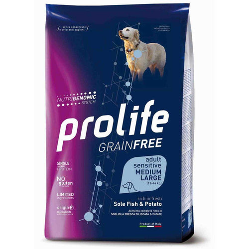 Prolife Grain Free mangime secco Cani Adulti Medium&Large sogliola e patate