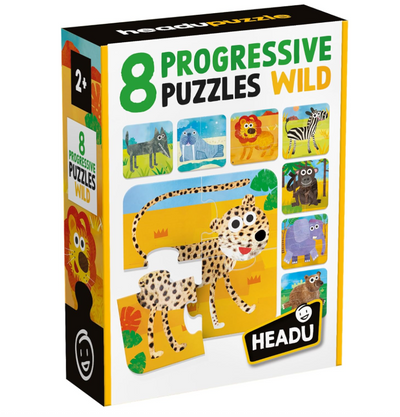 HEADU - 8 Progressive Puzzle Wild - Grandi pezzi adatti ai più piccoli (2/4 Anni)
