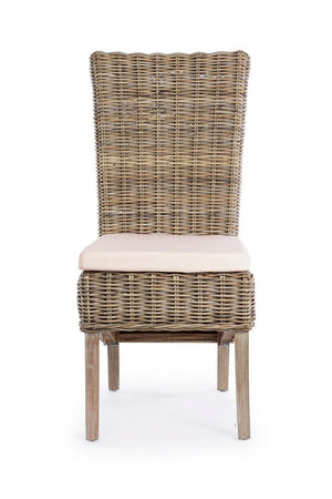 Poltrona "Luzia" con struttura in mogano, intreccio in kubu, cuscino sfoderabile