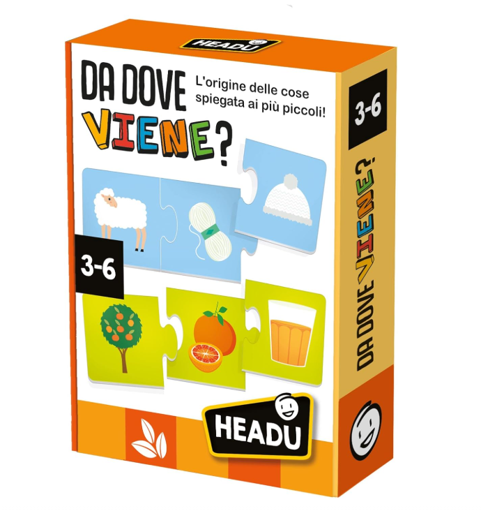 Headu Da Dove Viene? Gioco Educativo Per Bambini 3-6 Anni - Origine Delle Cose E Sostenibilità - 9 Puzzle 3 Pezzi - Made In Italy