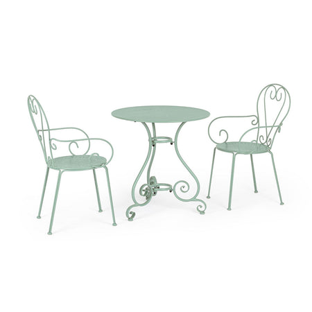 Set "Etienne" Tavolino tondo con poltrone colorate in acciaio verniciato a polvere per giardino e bar finitura opaca