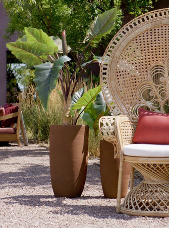 Vasi "Rigo" in fibra di argilla color rusty per fiori e piante da esterno set da 3