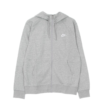 Nike Felpa Leggera Cappuccio Zip Uomo Sportswear Club Hoodie Full Zip French Terry Dk Grey Heather/matte Silver/white da uomo