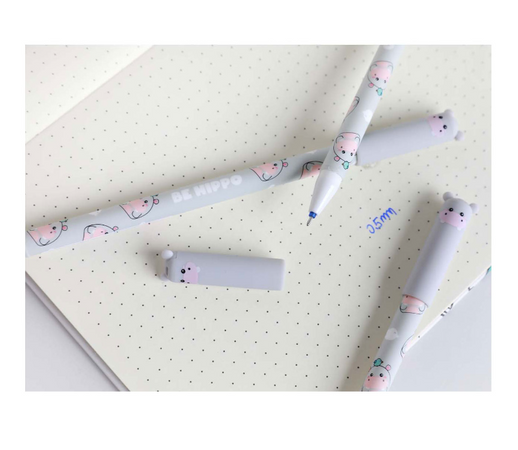 iTotal - Penna Gel Cancellabile Blu con Cappuccio Ippopotamo