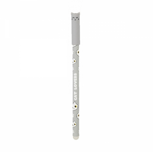 iTotal - Penna Gel Cancellabile Blu con Cappuccio Gatto Grigio