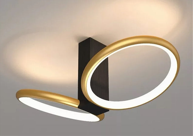 Plafoniera Led 22 W 2 Cerchi Oro Moderno Lampadario Soffitto Doppio Anello 50544
