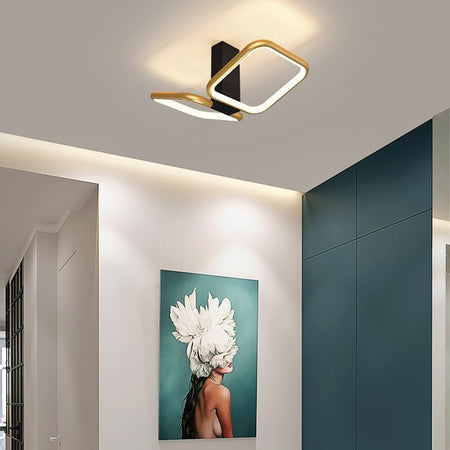 Plafoniera Led 20watt 2 Quadrati Oro Design Moderno Lampadario Da Soffitto 50575