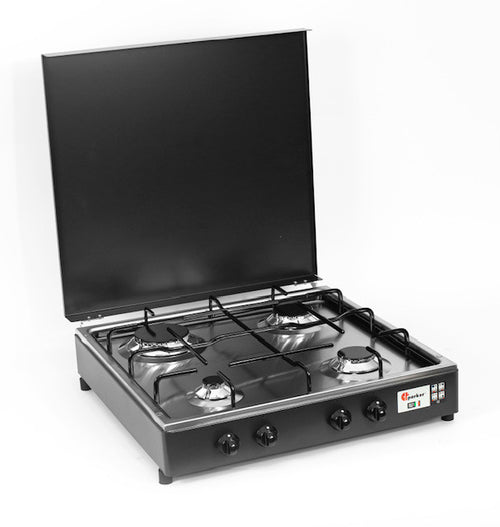 Parker Fornello 4 fuochi a gas Gpl/Metano Valvola di Sicurezza Grigio grafite con piano Acciaio Inox made in italy mod. 542GSPGP