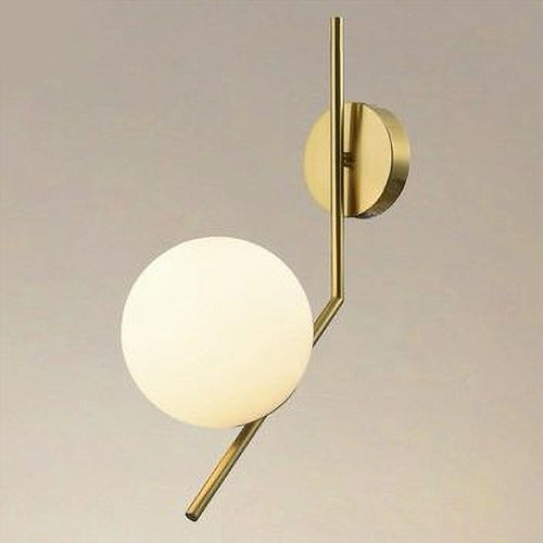 Applique Da Parete Con Sfera In Vetro Bianco Attacco E27 Metallo Oro Lampada 32804