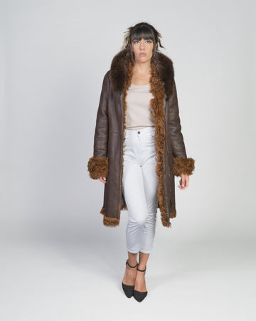 Cappotto Lungo Donna Marrone Vintage in vero montone Shearling