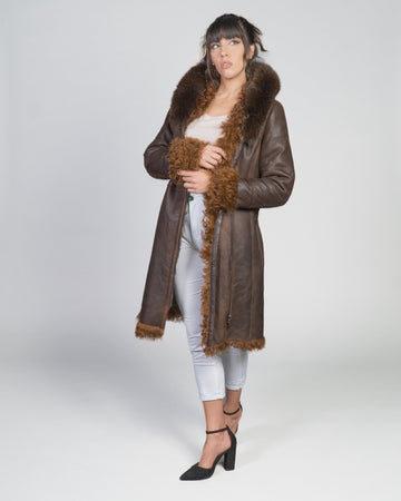 Cappotto Lungo Donna Marrone Vintage in vero montone Shearling