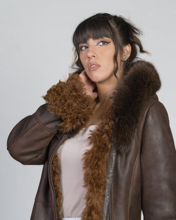Cappotto Lungo Donna Marrone Vintage in vero montone Shearling