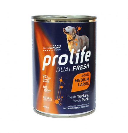Prolife Dualfresh mangime umido Cani Adulti Medium&Large tacchino e maiale 400 gr