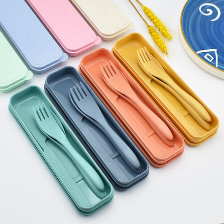 Set Di Portaposate Da Viaggio Con Astuccio 2 Pezzi Posate Da Campeggio Portatili
