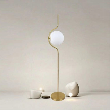 Lampada Da Terra Oro Con Sfera In Vetro Bianco Piantana E27 Design Moderno 33894