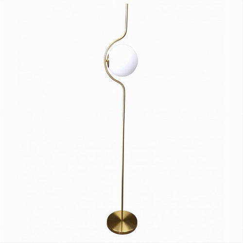 Lampada Da Terra Oro Con Sfera In Vetro Bianco Piantana E27 Design Moderno 33894