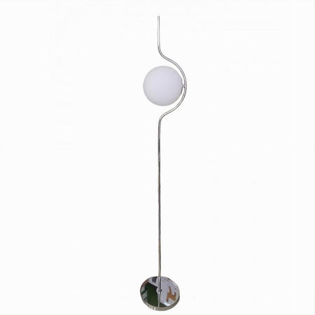 Lampada Da Terra Argento Con Sfera Vetro Bianco Piantana E27 Design Moderno 33900